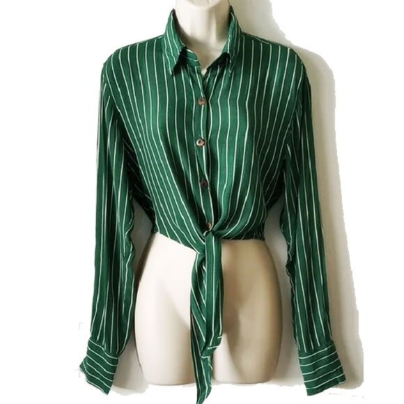 Faithful The Brand Beau Rivage Top In Paseo Stripe 4 S Crop Tie Front Blouse - Picture 2 of 8